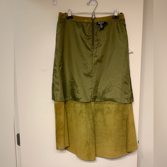 DKNY lime green suede a-line skirt. Shorter in the front than the back. - Picture 3 of 4